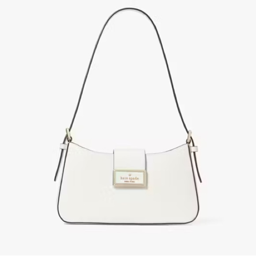 Kate Spade White Baguette Shoulder Bag with Metallic Clasp